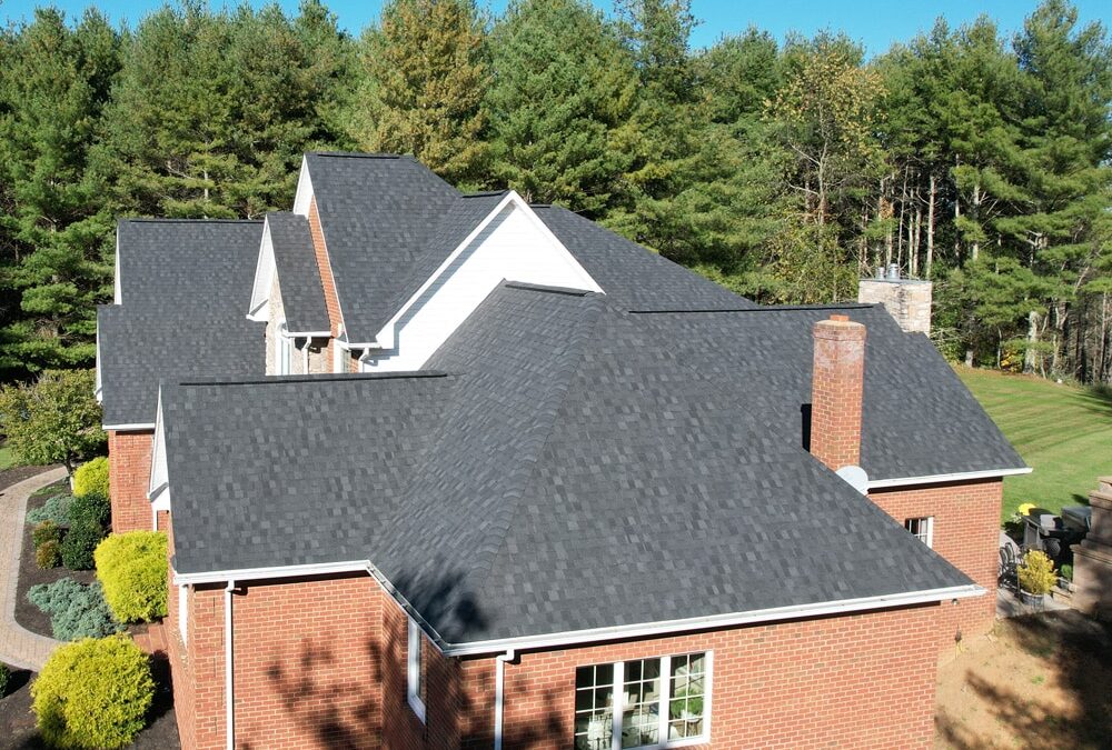Birds eye view of home with new roofing shingles