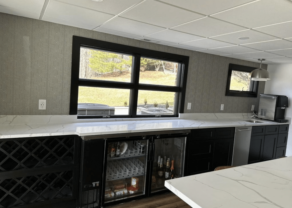 minibar and window, basement remodeling